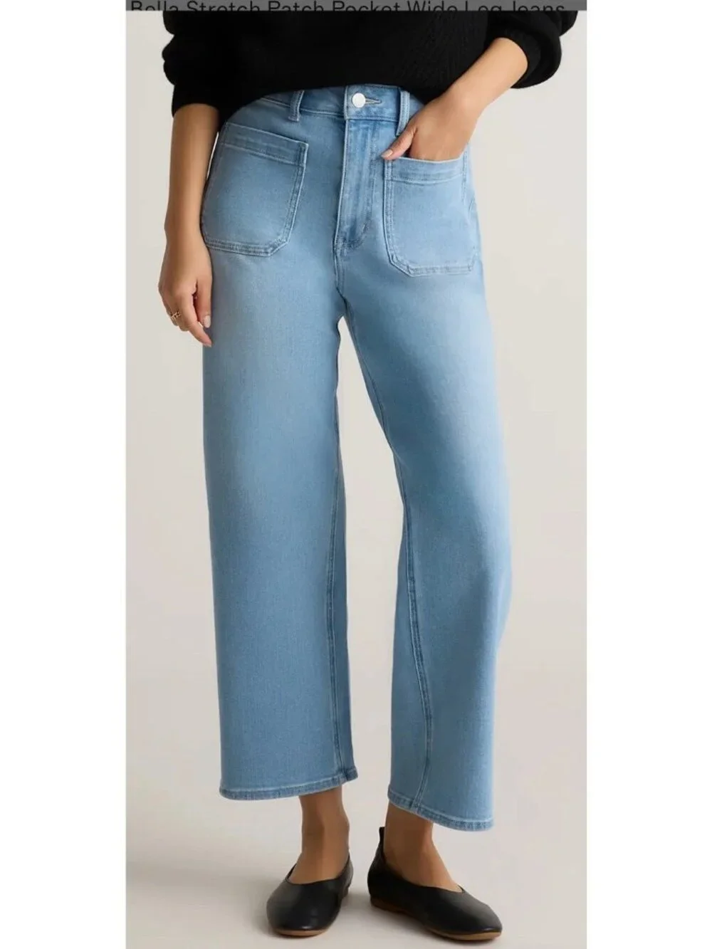 Quince Women Bella Stretch Patch Pocket Wide Leg Blue Pants 28 Boho Spring Crop - Picture 9 of 9